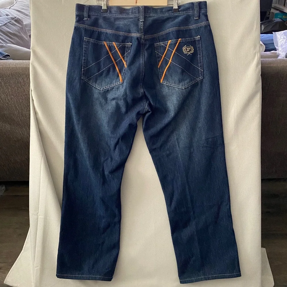 Phat Farm Mens Relaxed Fit Dark Wash Blue Denim Jeans Size 40 Hip Hop Streetwear